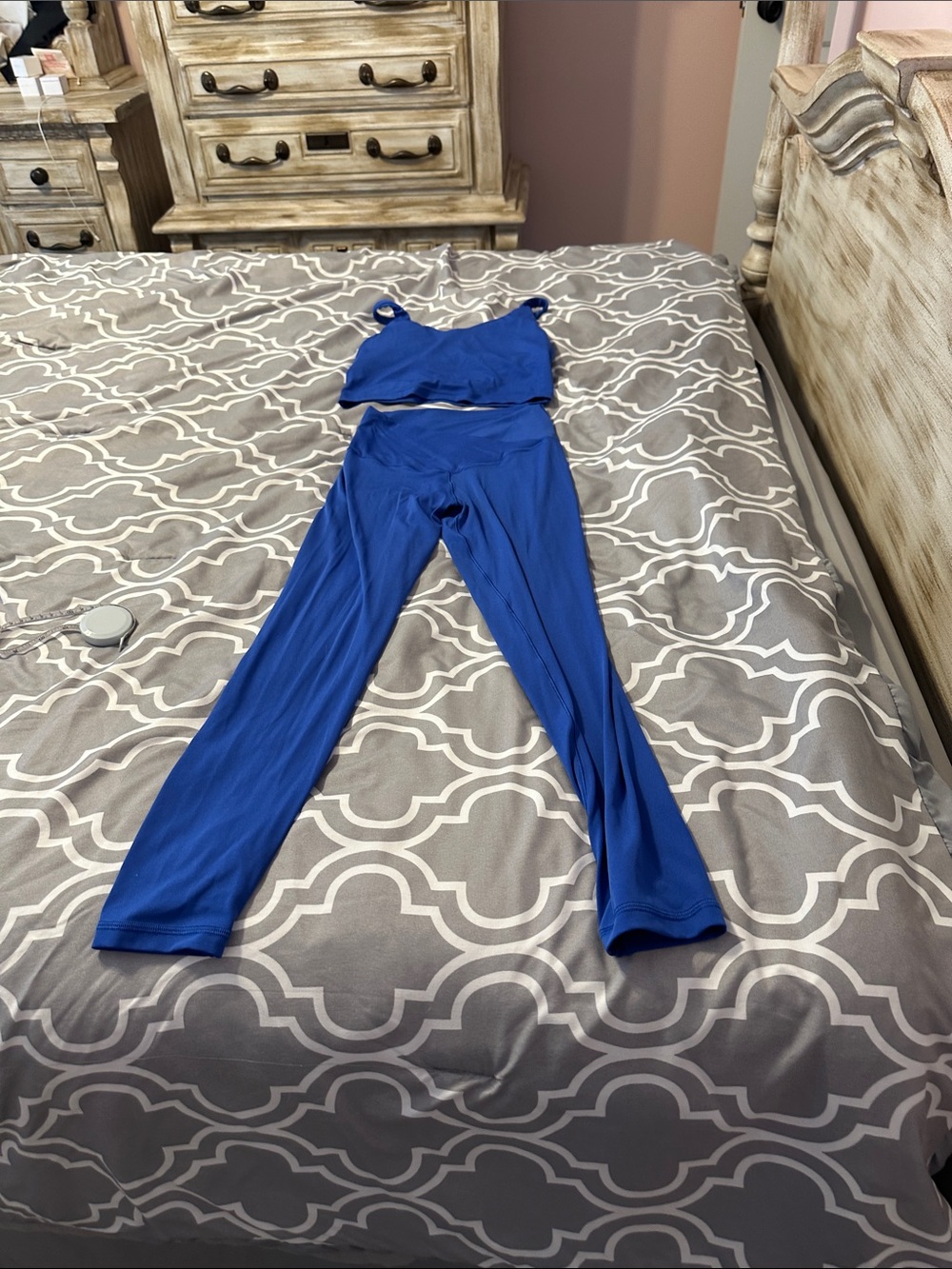 Blue Women's High-Waist Leggings and sports bra